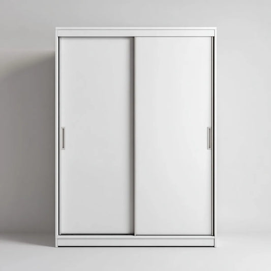 Armoire de chambre blanche à 2 portes coulissantes 120 x 60 x 200 cm en panneaux de particules mélaminés rectangulaire