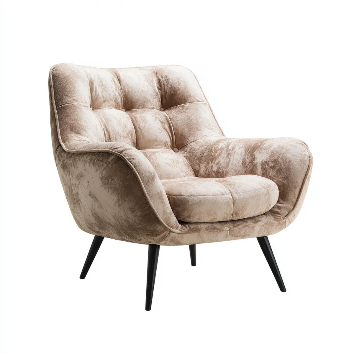 Fauteuil de salon taupe en velours de polyester 82 x 78 x 90 cm forme arrondie