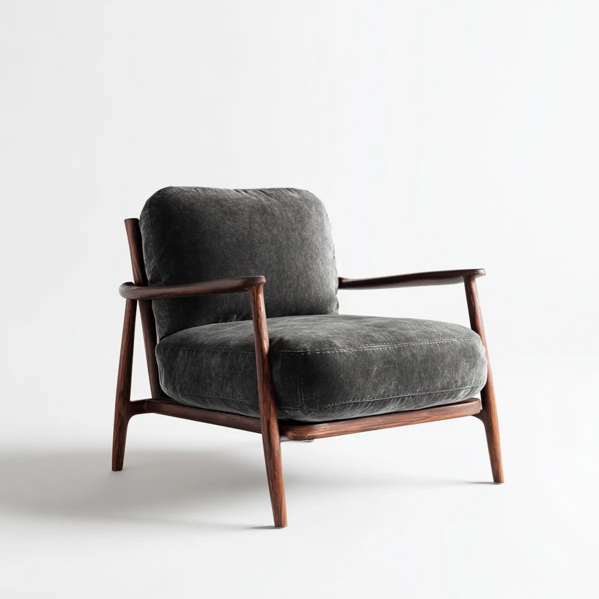 Fauteuil de salon avec accoudoirs gris anthracite en microfibre et bois d'hévéa massif 76 x 82 x 84 cm