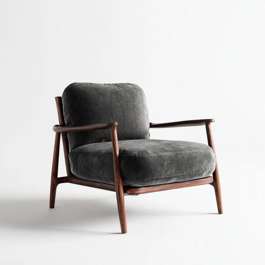 Fauteuil de salon avec accoudoirs gris anthracite en microfibre et bois d'hévéa massif 76 x 82 x 84 cm