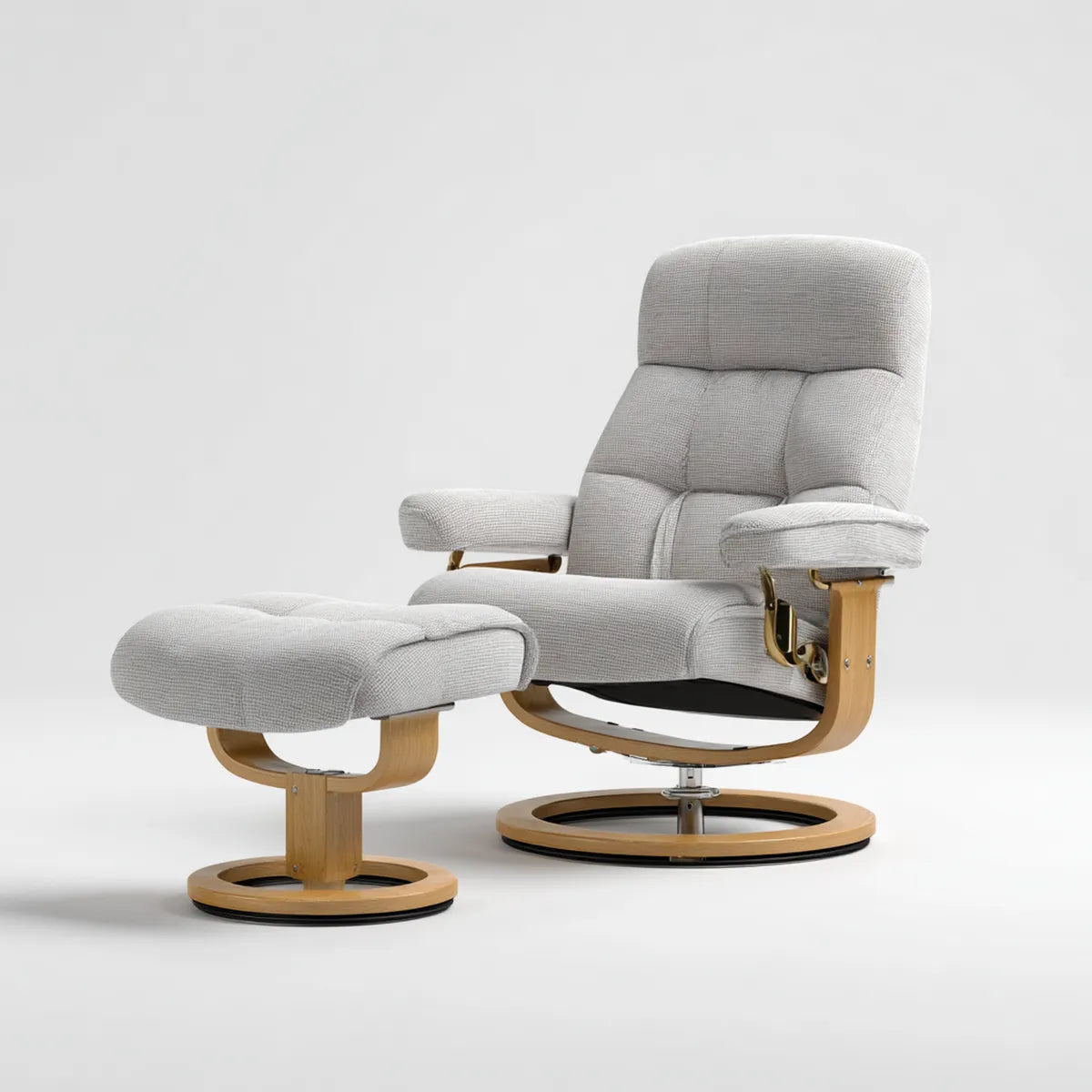 Ensemble fauteuil relax pivotant avec repose-pieds gris clair en polyester et contreplaqué de bouleau 80 x 85 x 105 cm