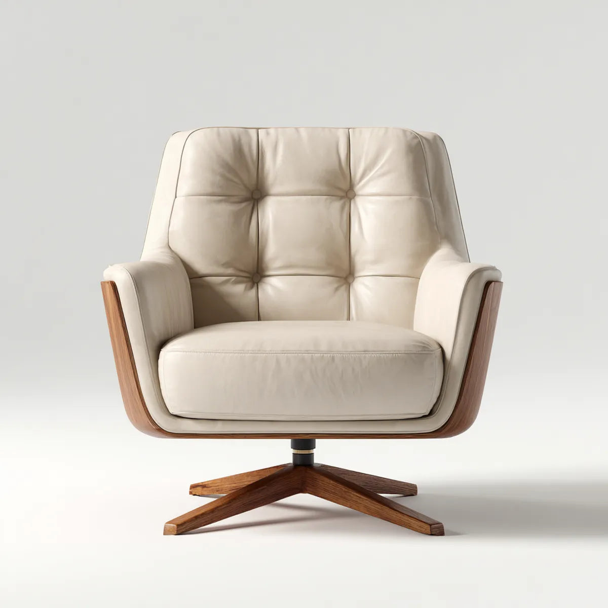 Fauteuil pivotant crème 82 x 85 x 98 cm en PU et contreplaqué forme enveloppante