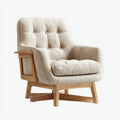 Fauteuil de salon crème en polyester bouclette avec structure en chêne massif 76 x 82 x 92 cm