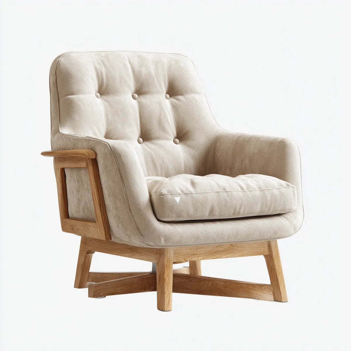 Fauteuil de salon crème en polyester bouclette avec structure en chêne massif 76 x 82 x 92 cm