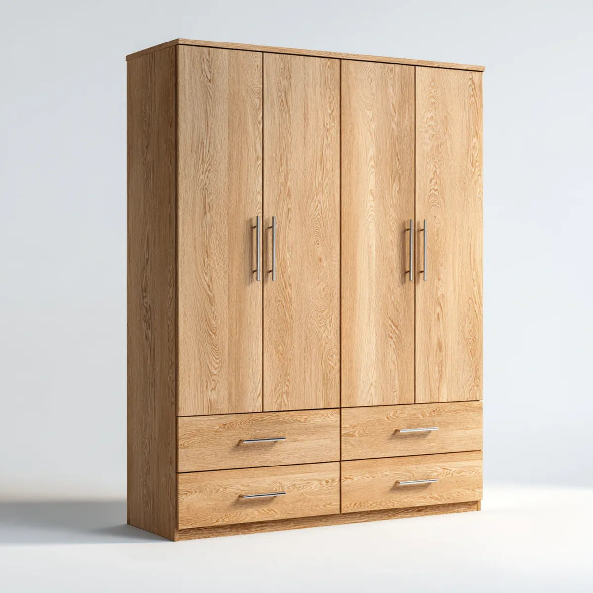 Armoire de chambre 4 portes 4 tiroirs chêne naturel 180 x 60 x 200 cm panneaux de particules rectangulaire