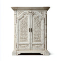 Armoire de chambre à 2 portes blanche 120 x 55 x 200 cm en bois massif rectangulaire sculptée
