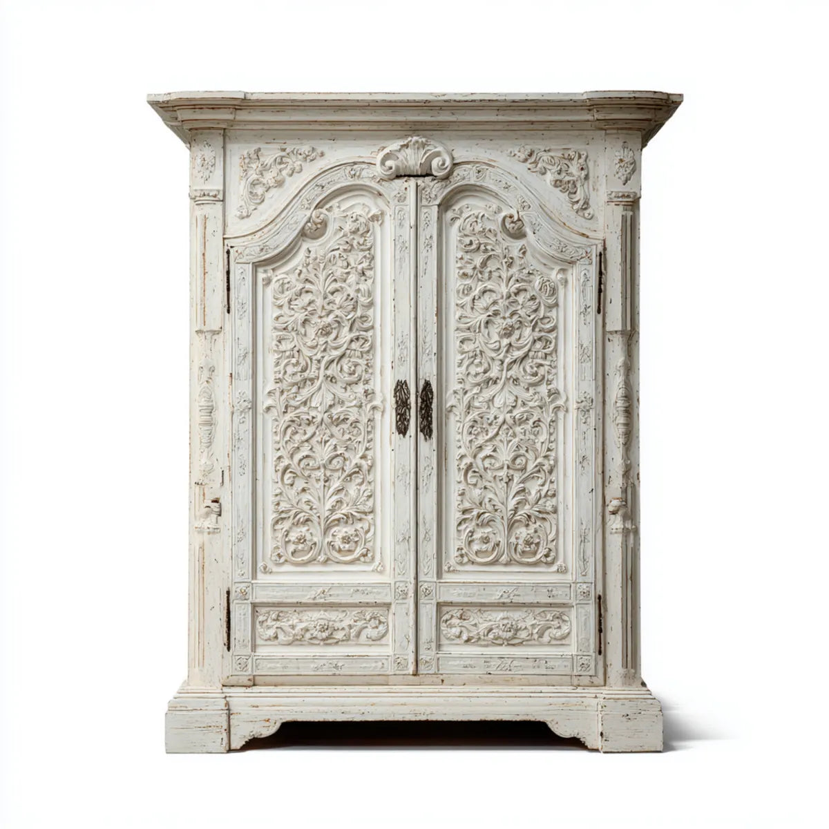 Armoire de chambre à 2 portes blanche 120 x 55 x 200 cm en bois massif rectangulaire sculptée
