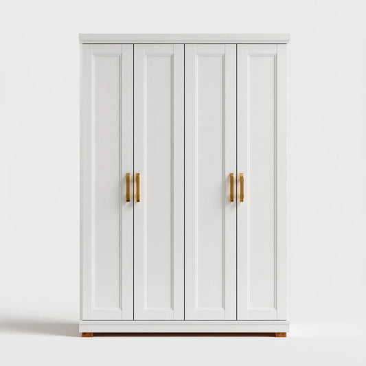 Armoire de chambre 4 portes battantes blanche 160 x 55 x 200 cm en panneaux de particules mélaminés rectangulaire