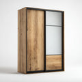 Armoire de chambre à portes coulissantes chêne naturel et noir 180 x 60 x 200 cm en panneaux de particules mélaminés avec miroir