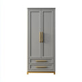 Armoire de chambre 2 portes 2 tiroirs gris 80 x 50 x 180 cm MDF rectangulaire