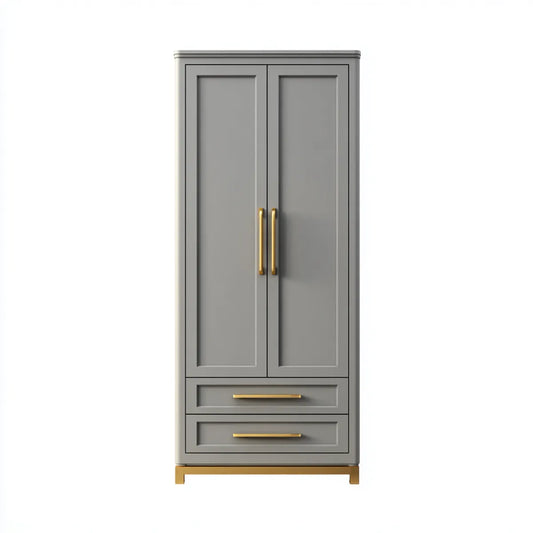 Armoire de chambre 2 portes 2 tiroirs gris 80 x 50 x 180 cm MDF rectangulaire