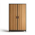 Armoire de chambre 2 portes décor chêne naturel et noir 100 x 50 x 200 cm en panneaux MDF rectangulaire