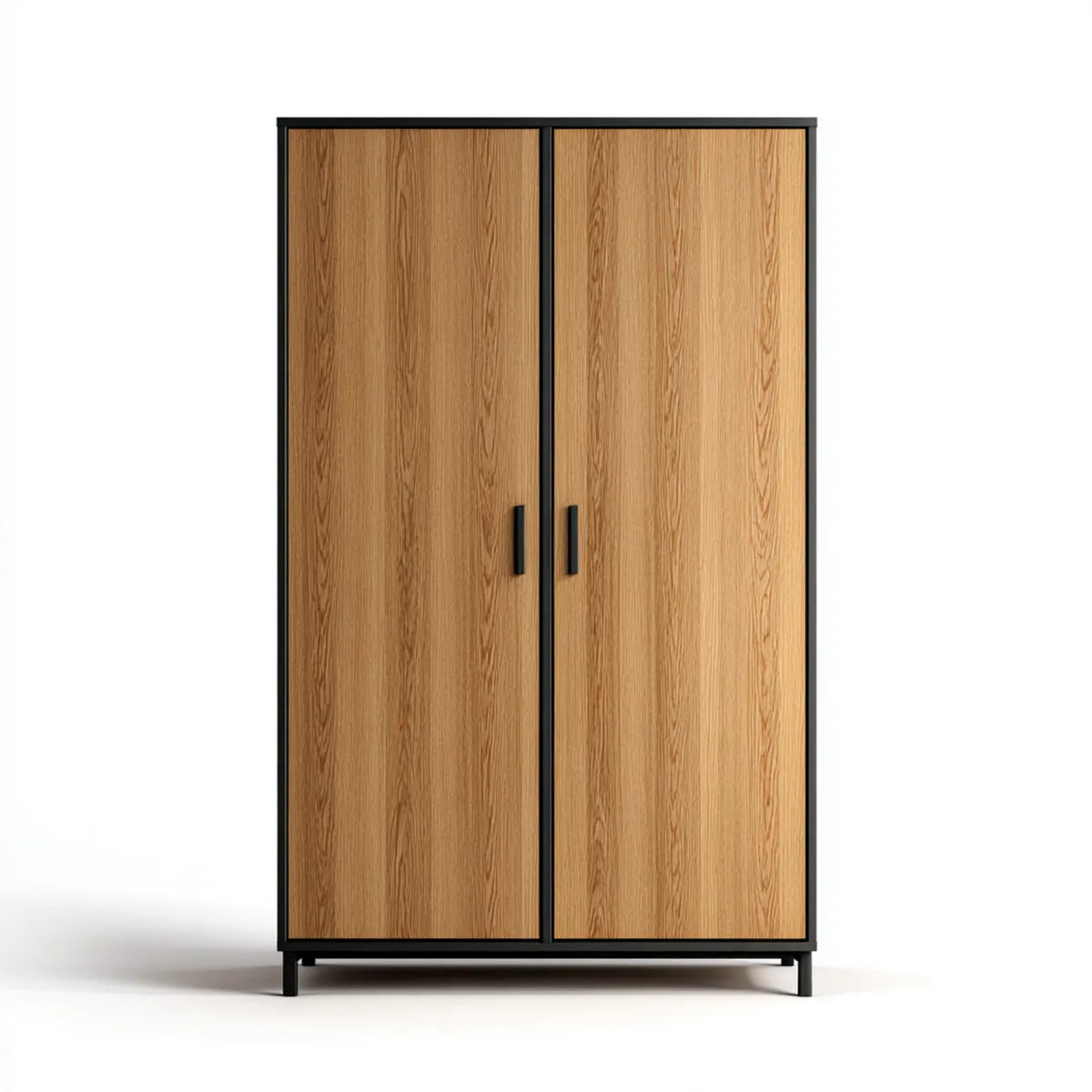 Armoire de chambre 2 portes décor chêne naturel et noir 100 x 50 x 200 cm en panneaux MDF rectangulaire