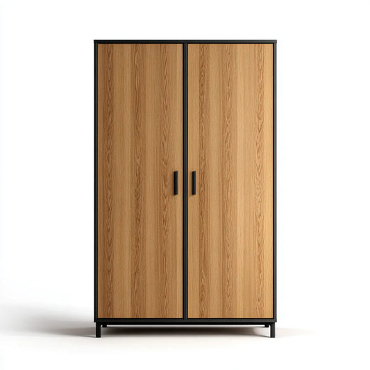Armoire de chambre 2 portes décor chêne naturel et noir 100 x 50 x 200 cm en panneaux MDF rectangulaire