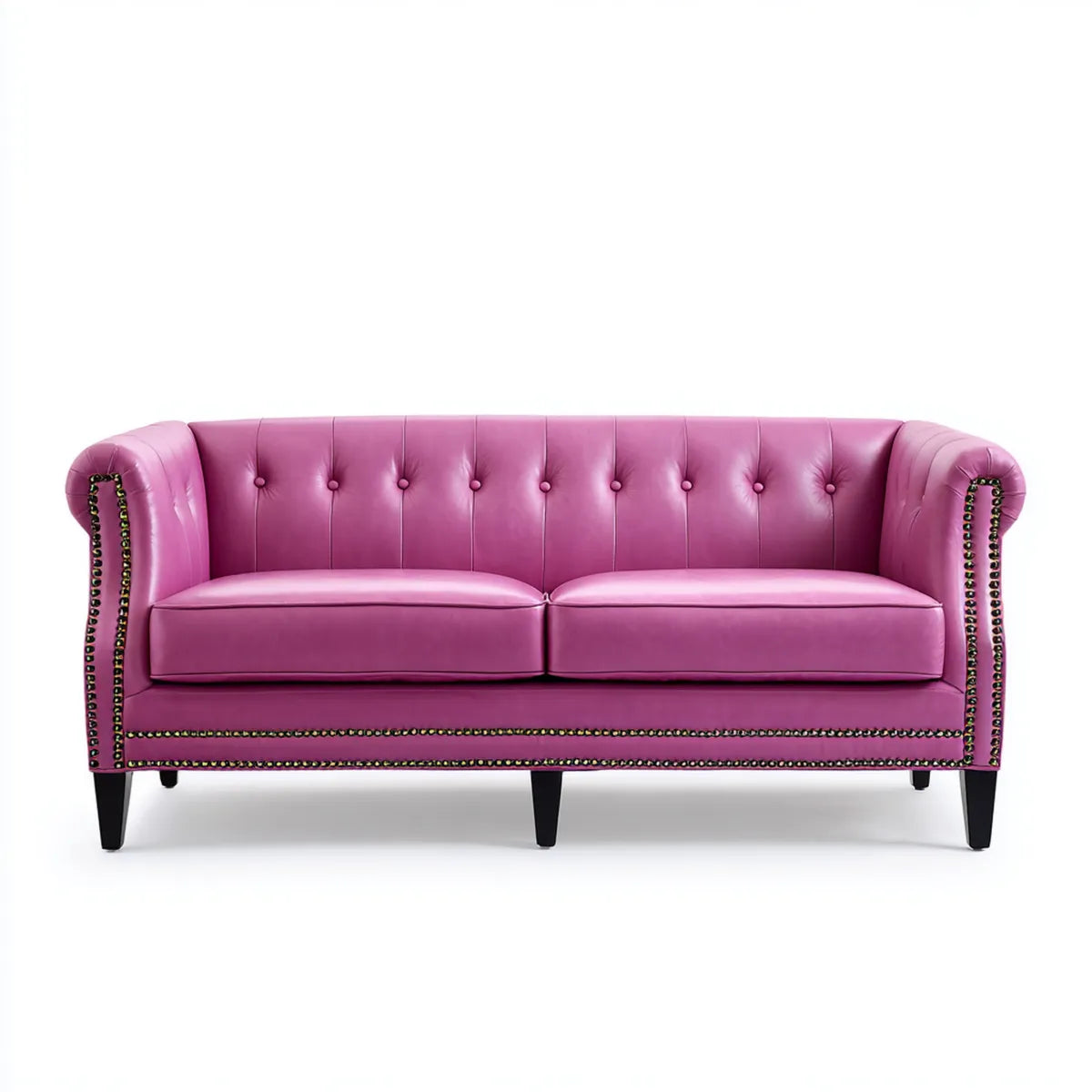 Canapé 3 places droit rose en cuir synthétique PU capitonné 200 x 84 x 74 cm