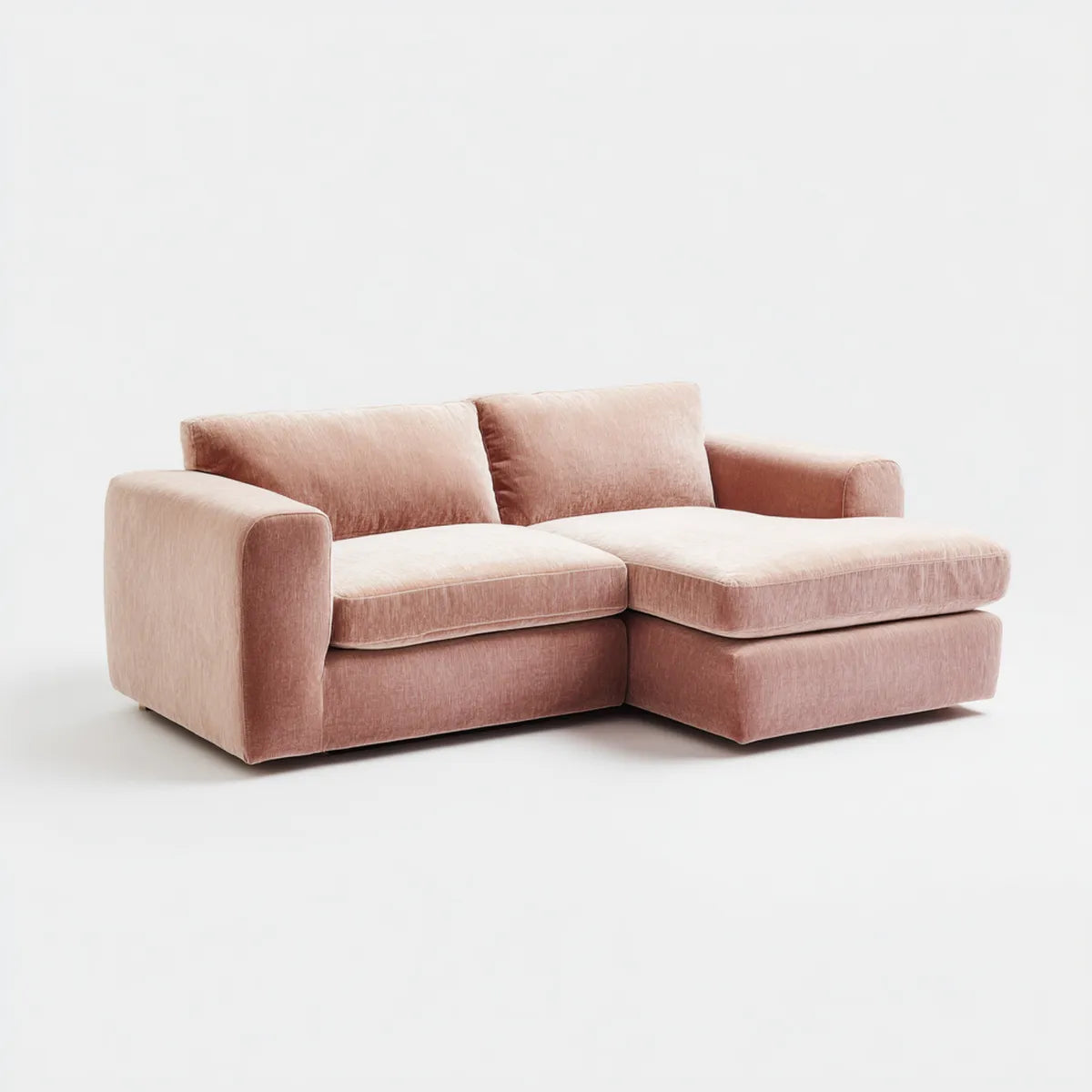 Canapé d’angle 3 places rose avec méridienne droite en velours polyester 220 x 150 x 85 cm
