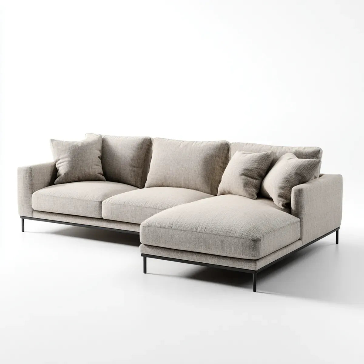 Canapé d’angle droit 4 places beige en polyester avec méridienne 280 x 170 x 85 cm