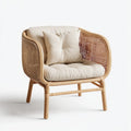 Fauteuil de salon en rotin naturel cannage beige avec coussins forme arrondie 78 x 75 x 83 cm