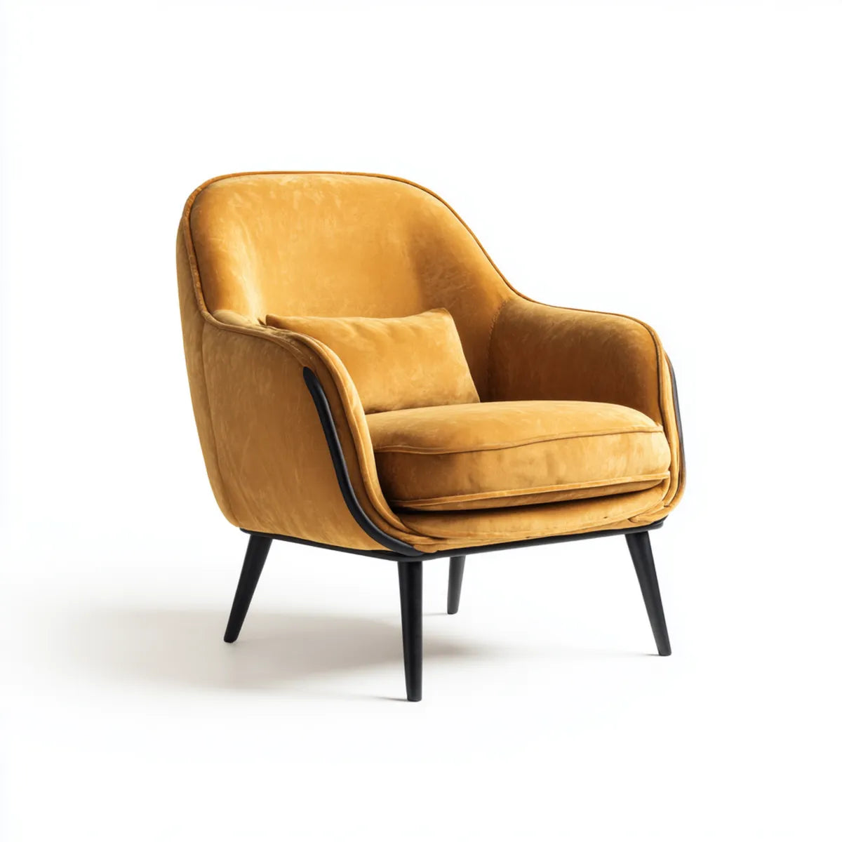 Fauteuil de salon en velours jaune moutarde forme arrondie 75 x 82 x 86 cm