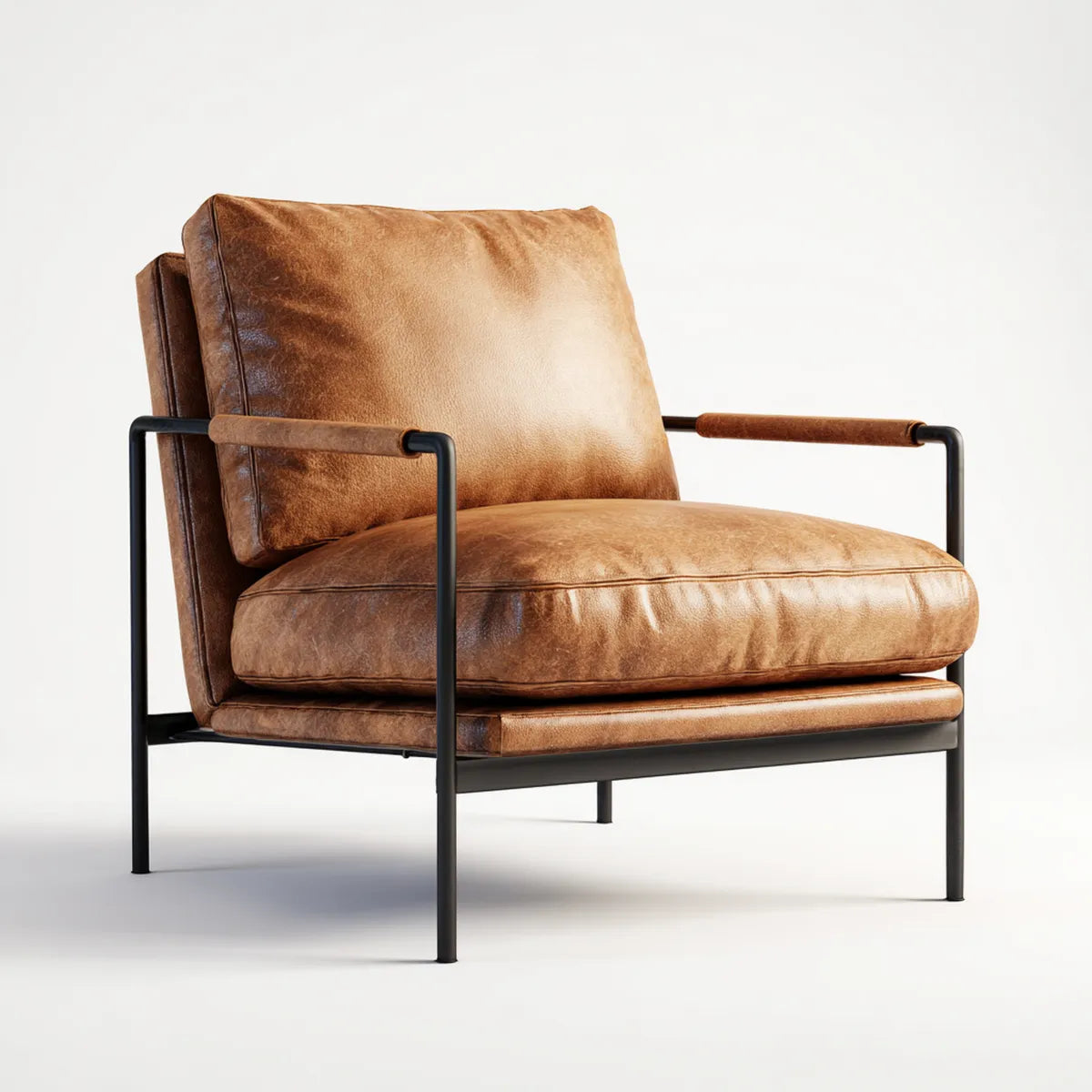 Fauteuil lounge marron en cuir synthétique PU avec structure en acier 75 x 82 x 82 cm