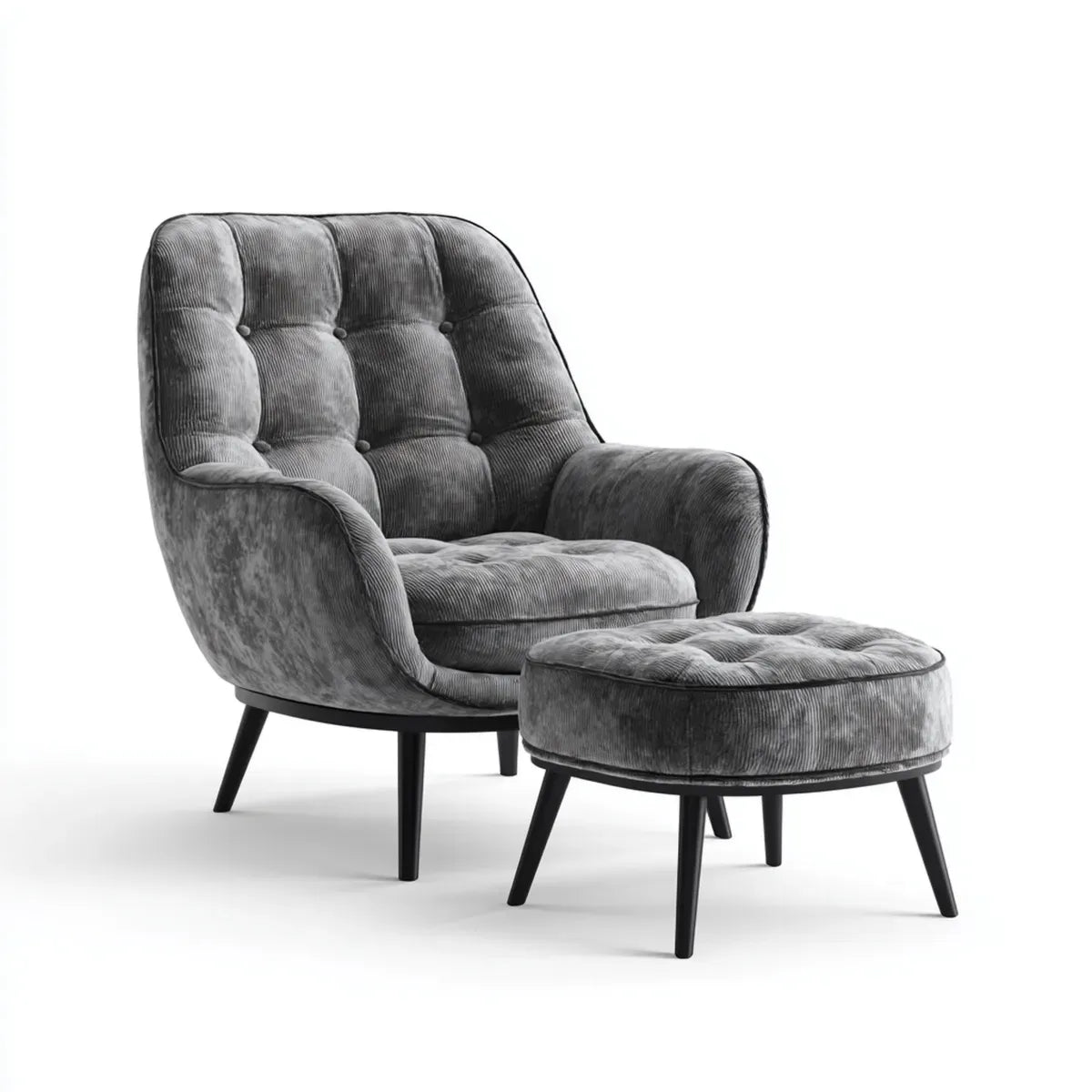 Fauteuil relax avec repose-pieds gris en velours côtelé polyester 75 x 85 x 96 cm