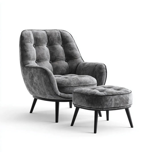 Fauteuil relax avec repose-pieds gris en velours côtelé polyester 75 x 85 x 96 cm
