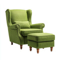 Fauteuil à oreilles avec repose-pieds vert olive en velours côtelé de polyester 82 x 90 x 105 cm