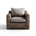 Fauteuil de salon en rotin brun avec coussins gris forme carrée 90 x 85 x 85 cm
